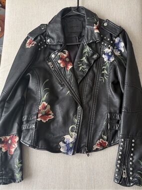 Blank NYC Black Faux Leather Floral Studded Biker Jacket